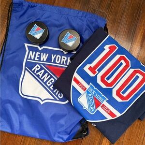 NY Rangers 100th Anniversary Fan Set - drawstring bag, tshirt, stress pucks 🆕